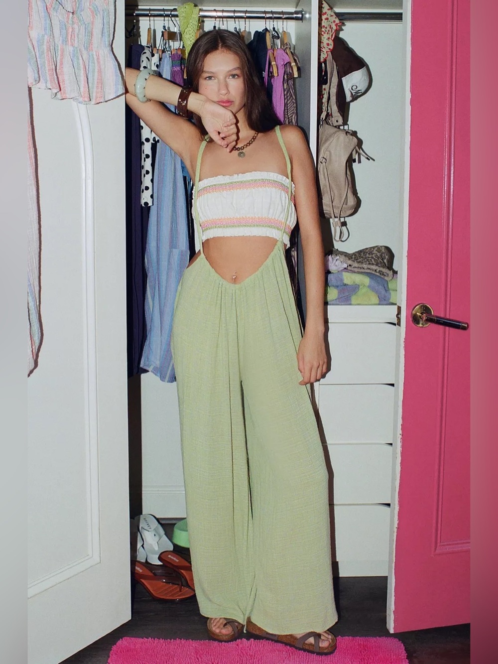 UO Out From Under Sand Babe Gauze Overalls